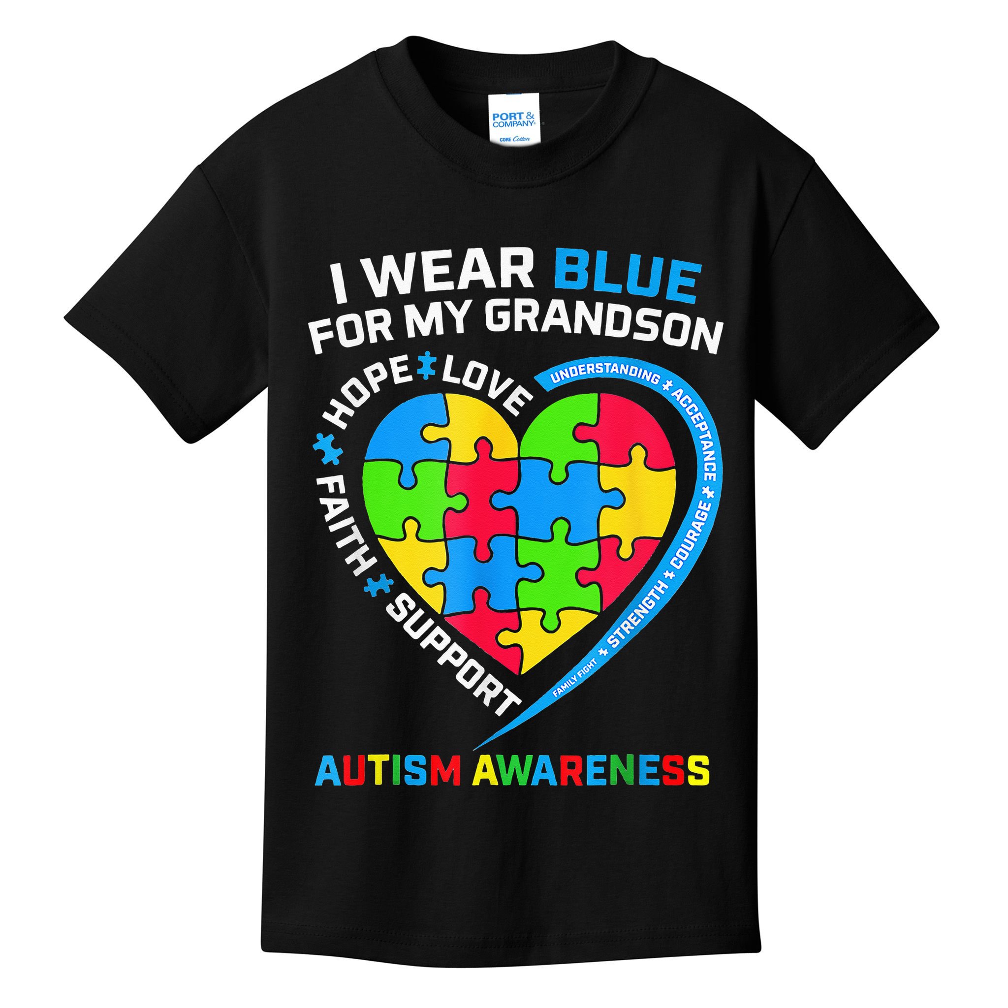 I Wear Blue For My Grandson Autism Awareness Kids T-Shirt