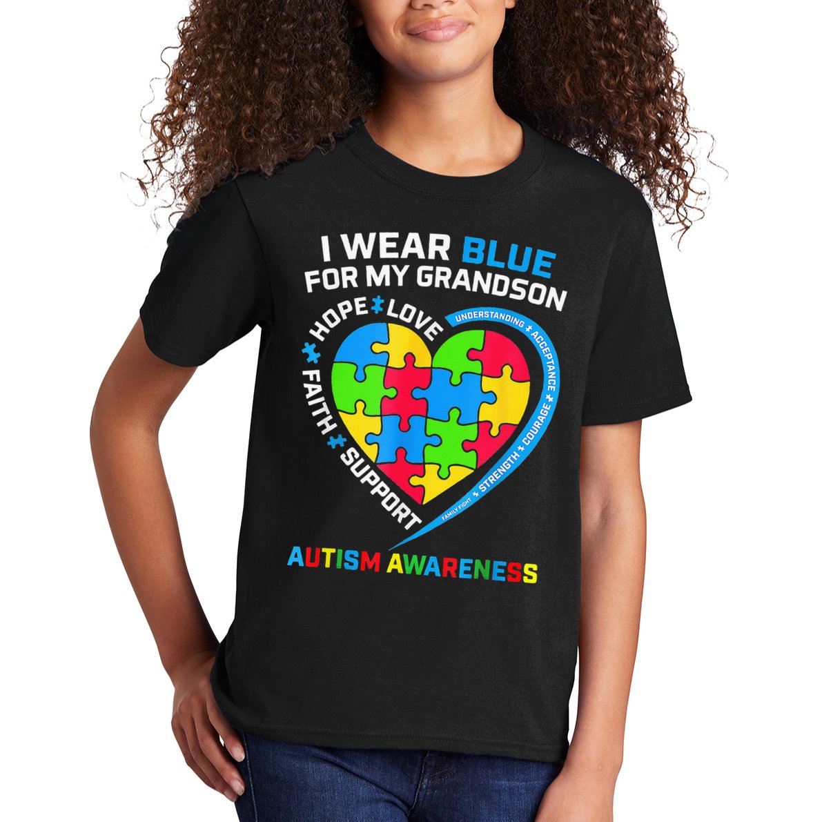 I Wear Blue For My Grandson Autism Awareness Kids T-Shirt