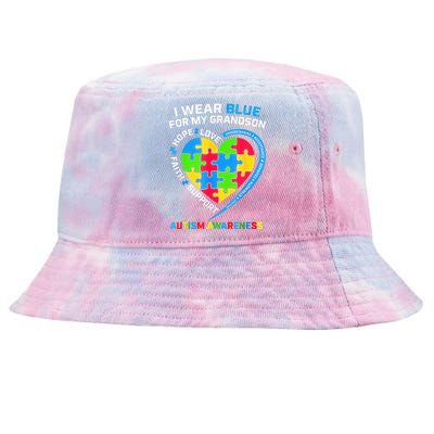 I Wear Blue For My Grandson Autism Awareness Tie-Dyed Bucket Hat