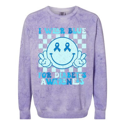 I Wear Blue For Diabetes Awareness Month Smile Face Diabetic Colorblast Crewneck Sweatshirt