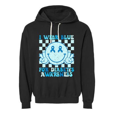 I Wear Blue For Diabetes Awareness Month Smile Face Diabetic Garment-Dyed Fleece Hoodie