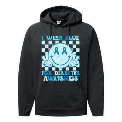 I Wear Blue For Diabetes Awareness Month Smile Face Diabetic Performance Fleece Hoodie