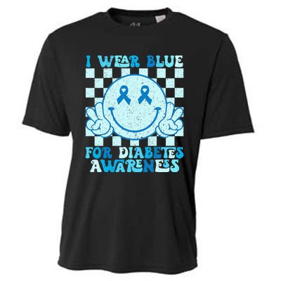 I Wear Blue For Diabetes Awareness Month Smile Face Diabetic Cooling Performance Crew T-Shirt