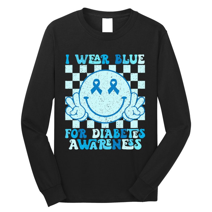 I Wear Blue For Diabetes Awareness Month Smile Face Diabetic Long Sleeve Shirt