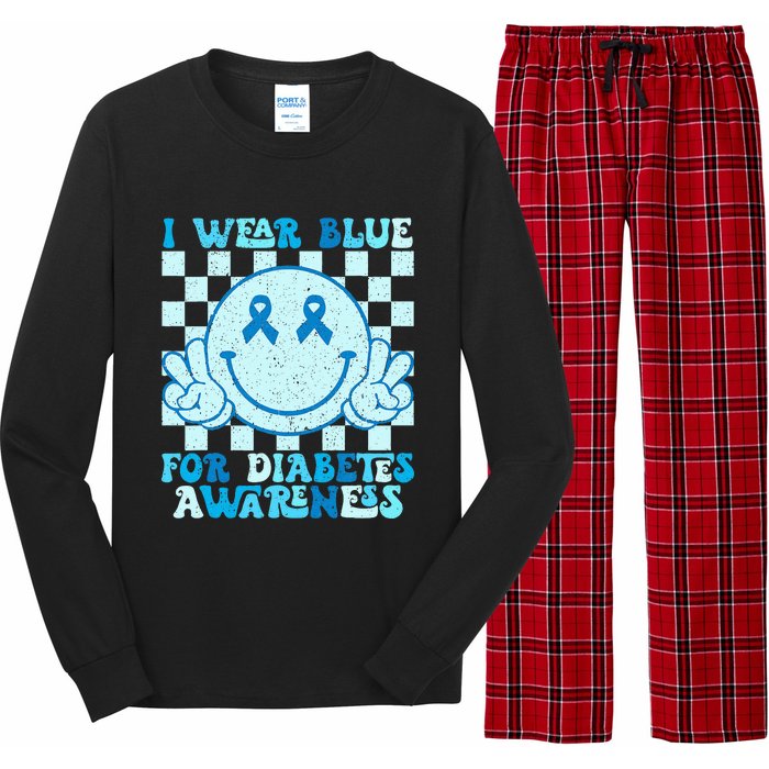 I Wear Blue For Diabetes Awareness Month Smile Face Diabetic Long Sleeve Pajama Set