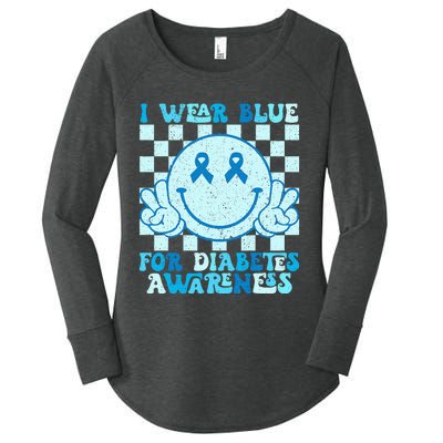 I Wear Blue For Diabetes Awareness Month Smile Face Diabetic Women's Perfect Tri Tunic Long Sleeve Shirt