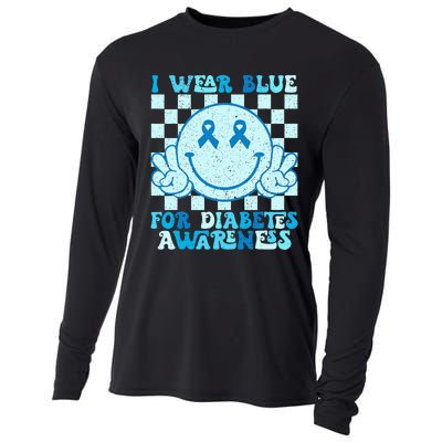 I Wear Blue For Diabetes Awareness Month Smile Face Diabetic Cooling Performance Long Sleeve Crew