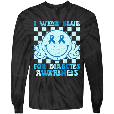 I Wear Blue For Diabetes Awareness Month Smile Face Diabetic Tie-Dye Long Sleeve Shirt