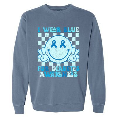 I Wear Blue For Diabetes Awareness Month Smile Face Diabetic Garment-Dyed Sweatshirt