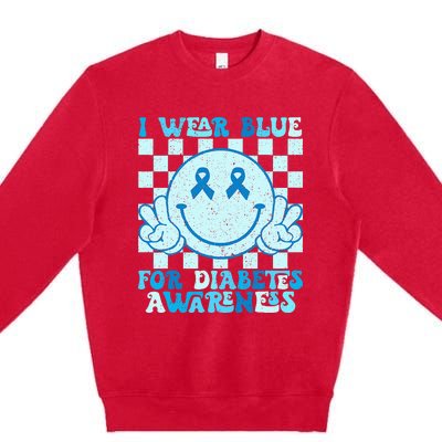 I Wear Blue For Diabetes Awareness Month Smile Face Diabetic Premium Crewneck Sweatshirt