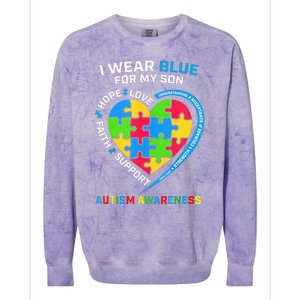 I Wear Blue For My Son Autism Awareness month Colorblast Crewneck Sweatshirt