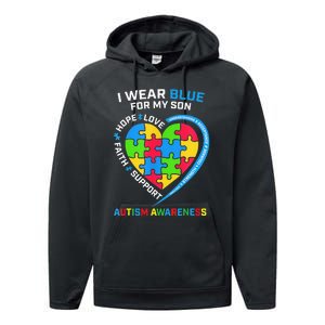 I Wear Blue For My Son Autism Awareness month Performance Fleece Hoodie