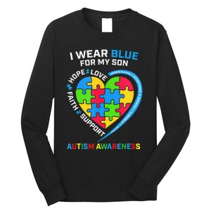 I Wear Blue For My Son Autism Awareness month Long Sleeve Shirt