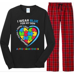 I Wear Blue For My Son Autism Awareness month Long Sleeve Pajama Set