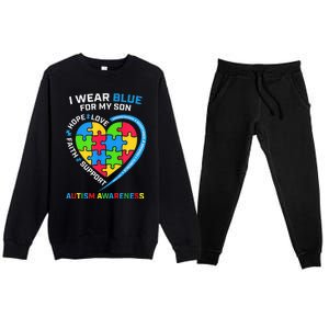 I Wear Blue For My Son Autism Awareness month Premium Crewneck Sweatsuit Set