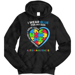 I Wear Blue For My Son Autism Awareness month Tie Dye Hoodie