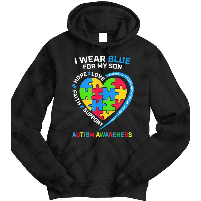 I Wear Blue For My Son Autism Awareness month Tie Dye Hoodie