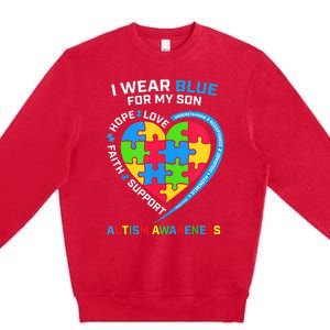 I Wear Blue For My Son Autism Awareness month Premium Crewneck Sweatshirt