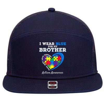 I Wear Blue For My Brother Autism Awareness Sister K.ids B.oys 7 Panel Mesh Trucker Snapback Hat