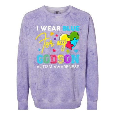 I Wear Blue For My Godson Autism Awareness Godmom Goddad Funny Gift Colorblast Crewneck Sweatshirt