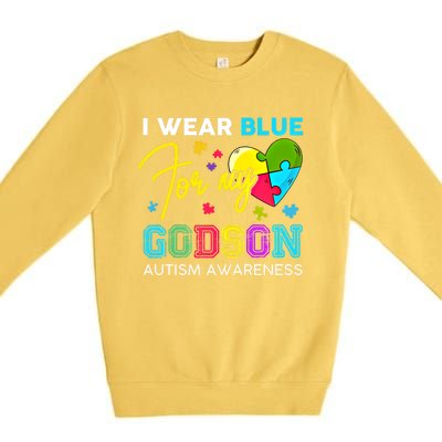 I Wear Blue For My Godson Autism Awareness Godmom Goddad Funny Gift Premium Crewneck Sweatshirt