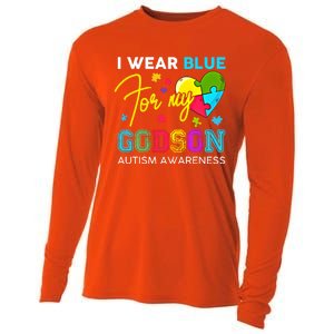 I Wear Blue For My Godson Autism Awareness Godmom Goddad Funny Gift Cooling Performance Long Sleeve Crew