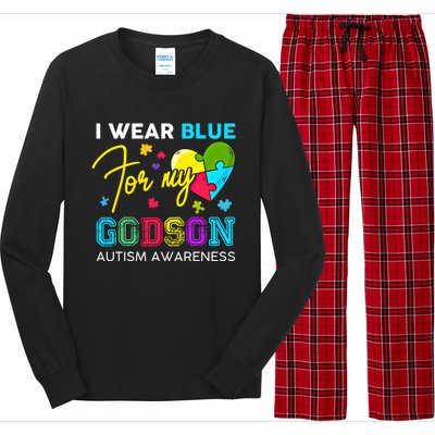 I Wear Blue For My Godson Autism Awareness Godmom Goddad Funny Gift Long Sleeve Pajama Set