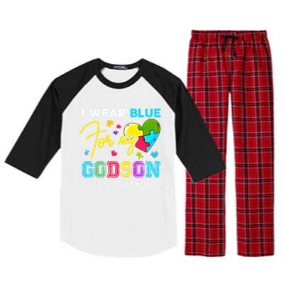 I Wear Blue For My Godson Autism Awareness Godmom Goddad Funny Gift Raglan Sleeve Pajama Set