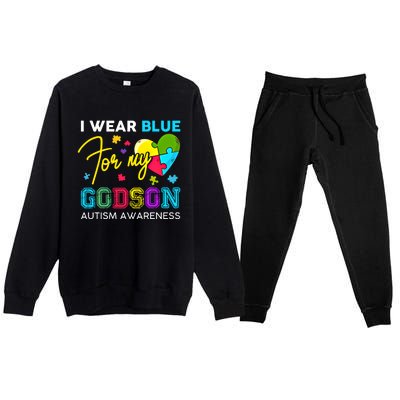 I Wear Blue For My Godson Autism Awareness Godmom Goddad Funny Gift Premium Crewneck Sweatsuit Set