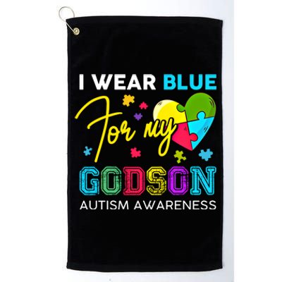 I Wear Blue For My Godson Autism Awareness Godmom Goddad Funny Gift Platinum Collection Golf Towel