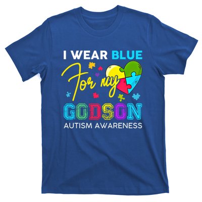 I Wear Blue For My Godson Autism Awareness Godmom Goddad Funny Gift T-Shirt