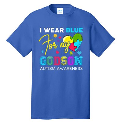 I Wear Blue For My Godson Autism Awareness Godmom Goddad Funny Gift Tall T-Shirt