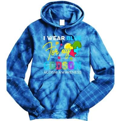 I Wear Blue For My Godson Autism Awareness Godmom Goddad Funny Gift Tie Dye Hoodie