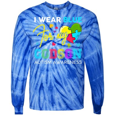 I Wear Blue For My Godson Autism Awareness Godmom Goddad Funny Gift Tie-Dye Long Sleeve Shirt