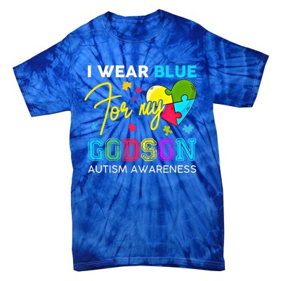 I Wear Blue For My Godson Autism Awareness Godmom Goddad Funny Gift Tie-Dye T-Shirt