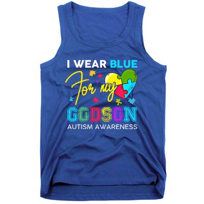 I Wear Blue For My Godson Autism Awareness Godmom Goddad Funny Gift Tank Top