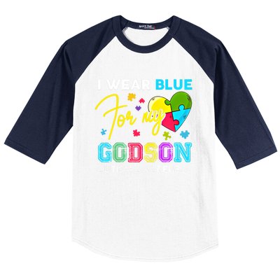 I Wear Blue For My Godson Autism Awareness Godmom Goddad Funny Gift Baseball Sleeve Shirt