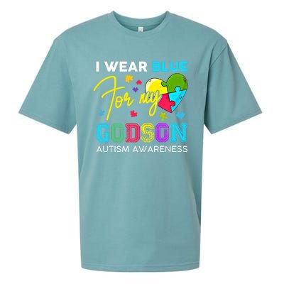 I Wear Blue For My Godson Autism Awareness Godmom Goddad Funny Gift Sueded Cloud Jersey T-Shirt