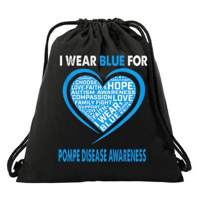 I Wear Blue For Pompe Disease Awareness Faith Hope Love Drawstring Bag