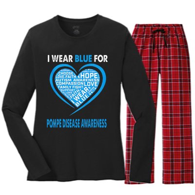 I Wear Blue For Pompe Disease Awareness Faith Hope Love Women's Long Sleeve Flannel Pajama Set 