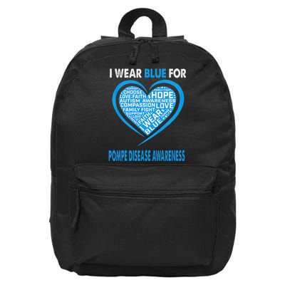 I Wear Blue For Pompe Disease Awareness Faith Hope Love 16 in Basic Backpack