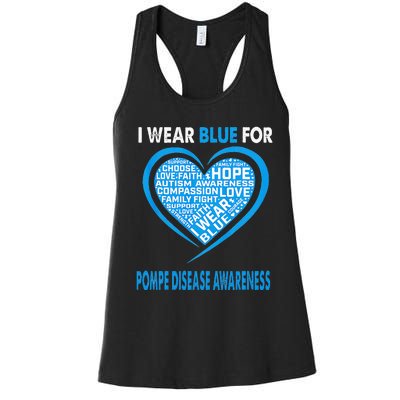 I Wear Blue For Pompe Disease Awareness Faith Hope Love Women's Racerback Tank