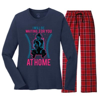 I Will Be Waiting For You At Home Softball Catcher Tee Women's Long Sleeve Flannel Pajama Set 