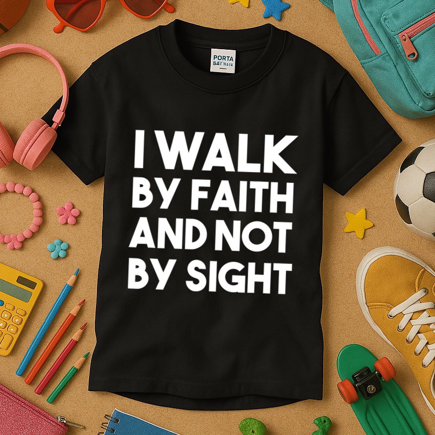 I Walk By Faith And Not By Sight Christian Jesus Kids T-Shirt
