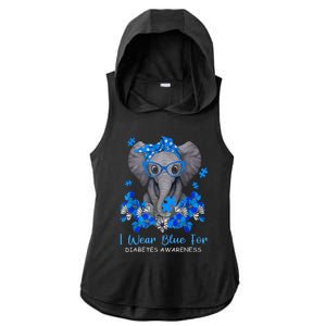 I Wear Blue For Diabetes Awareness Elephant Warrior Ladies PosiCharge Tri-Blend Wicking Draft Hoodie Tank