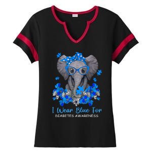 I Wear Blue For Diabetes Awareness Elephant Warrior Ladies Halftime Notch Neck Tee