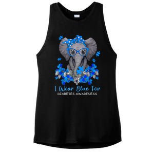 I Wear Blue For Diabetes Awareness Elephant Warrior Ladies PosiCharge Tri-Blend Wicking Tank