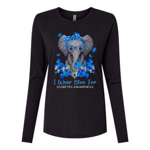 I Wear Blue For Diabetes Awareness Elephant Warrior Womens Cotton Relaxed Long Sleeve T-Shirt