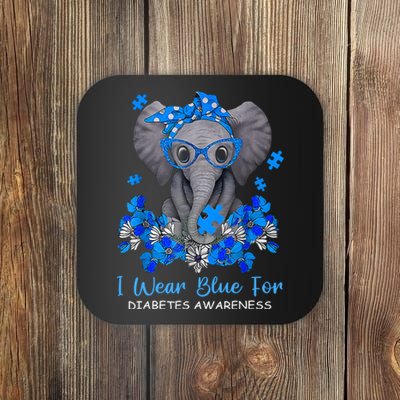 I Wear Blue For Diabetes Awareness Elephant Warrior Coaster