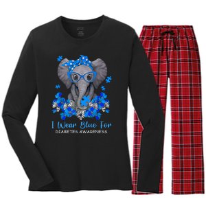 I Wear Blue For Diabetes Awareness Elephant Warrior Women's Long Sleeve Flannel Pajama Set 